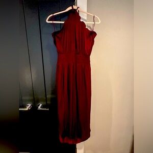 Maroon silk dress, perfect for summer evenings.  3/4 length, sleeveless.